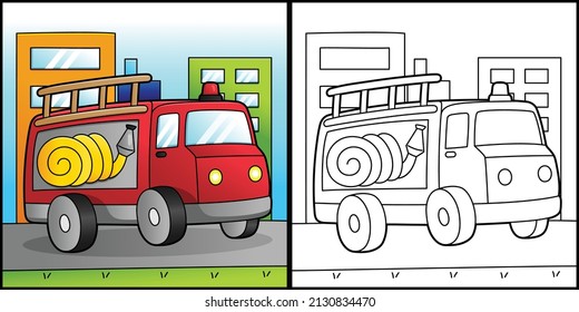 Fire Truck Coloring Page Vehicle Illustration