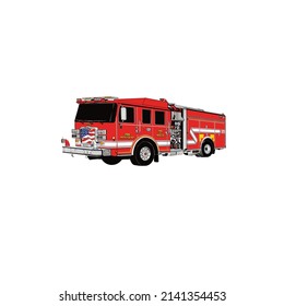Fire truck detailed red vector illustration of a firetruck drawn from a photograph.
