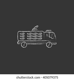 Fire truck. Drawn in chalk icon.
