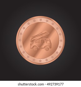 Fire Truck embossed realistic bronze coin precious Icon / Logo Design