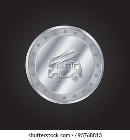 Fire Truck embossed realistic silver / platinum coin precious Icon / Logo Design