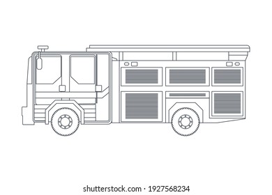 Fire Truck Emergency Vehicle in Line. Modern Flat Style Vector Illustration. Social Media Template.