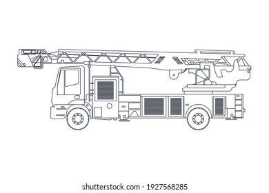 Fire Truck Emergency Vehicle in Line. Modern Flat Style Vector Illustration. Social Media Template.