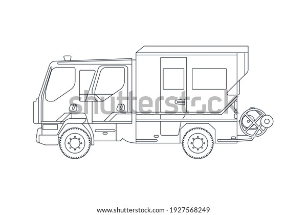 Fire Truck Emergency\
Vehicle in Line. Modern Flat Style Vector Illustration. Social\
Media Template.