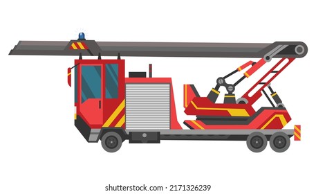 Camión de bomberos. Motor de fuego. Plantilla de vehículo de emergencia contra incendios. Transporte rojo para elementos de diseño para extinción de incendios o extinción de incendios en forma plana