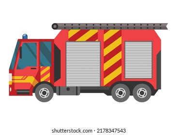 Camión de bomberos. Motor de fuego. Plantilla de vehículo de emergencia contra incendios. Transporte rojo para elementos de diseño para extinción de incendios o extinción de incendios en forma plana