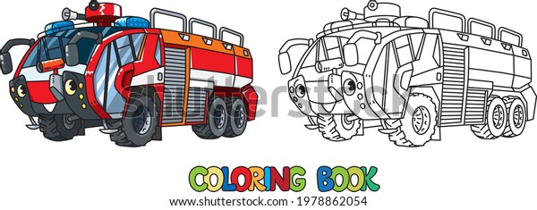 Fire truck\
or fire engine with eyes Coloring\
book
