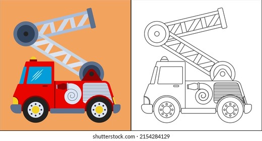 Fire truck or fire engine suitable for children's coloring page vector illustration