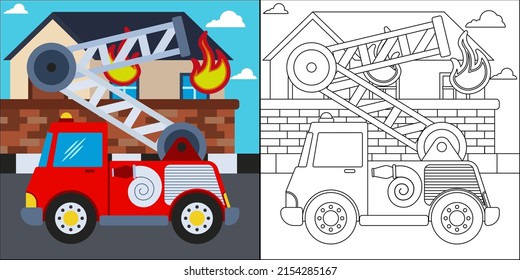 Fire truck or fire engine suitable for children's coloring page vector illustration