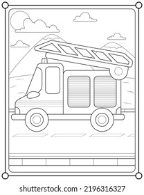 Fire truck or fire engine suitable for children's coloring page vector illustration