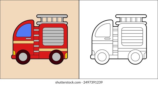 Fire truck or fire engine suitable for children's coloring page vector illustration