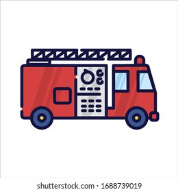 Fire truck filled-outline simple icon in white isolated background. Vehicle clip art.