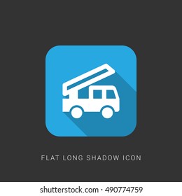 Fire Truck Flat blue long shadow Icon / Logo Design