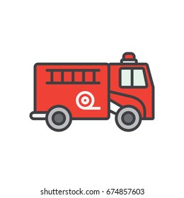 Fire truck flat thin line icon. Vehicle and transportation.