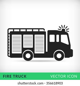 Fire Truck Flat Vector Icon Black Silhouette With Flashing Siren