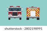 Fire truck front and rear view with pumper engine design for firefighting, emergency response, and rescue operation, vector flat illustration