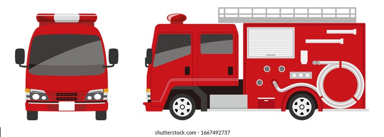 Fire Truck Front And Side Vector Illustration.