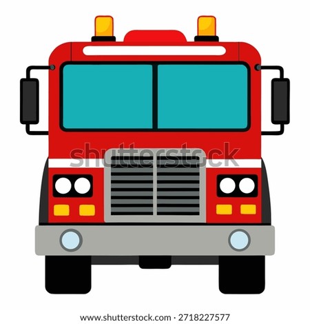 Fire Truck Front View Emergency Vehicle. Isolated vector illustration