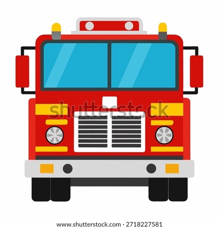 Fire truck front view emergency vehicle. Isolated vector illustration