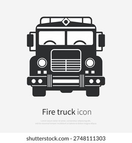 Fire truck front view icon. Simple black emergency vehicle symbol in flat minimal vector style, isolated on white background.