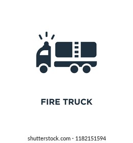 Fire truck icon. Black filled vector illustration. Fire truck symbol on white background. Can be used in web and mobile.