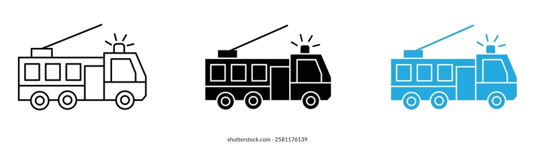 Fire truck icon black white vector outline