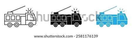 Fire truck icon black white vector outline