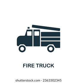 Fire truck icon. Monochrome simple sign from transportation collection. Fire truck icon for logo, templates, web design and infographics.