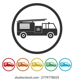 Fire truck icon. Set icons in color circle buttons