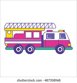 Fire truck icon in trendy flat line style. Bright firefighting vehicle symbol. Fire engine sign vector illustration