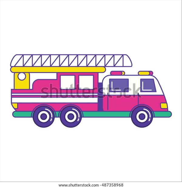 Fire truck\
icon in trendy flat line style. Bright firefighting vehicle symbol.\
Fire engine sign vector\
illustration