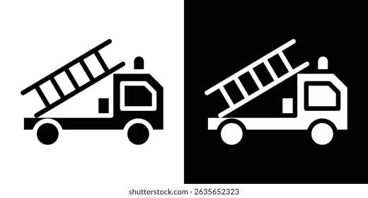 Vector de icono de camión de bomberos en estilo plano. Siluetas de colección