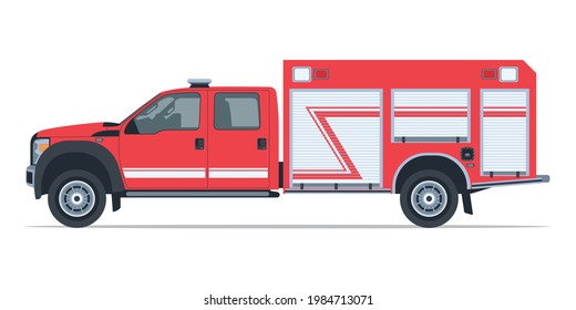 Fire Truck Isolated Vector Illustration Side View