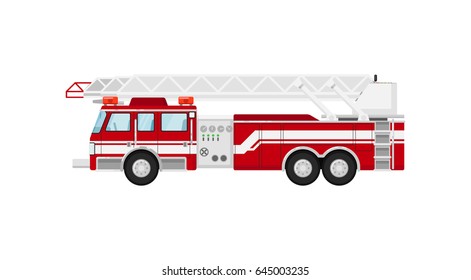 Fire truck isolated vector illustration on white background. Service auto vehicle, city emergency transport, urban roadside assistance car.