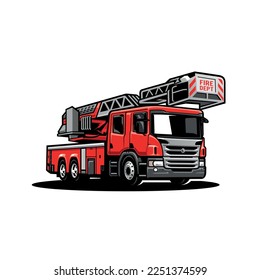 fire truck,  ladder truck illustration logo vector