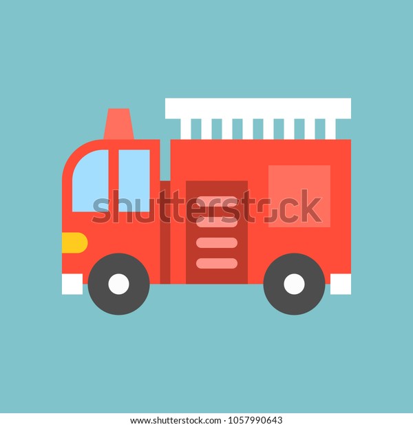 fire truck with ladder, simple transportation\
icon, flat design