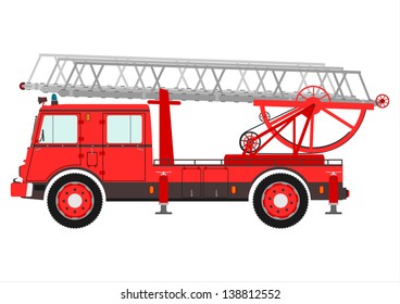 Fire truck with a ladder. Vector