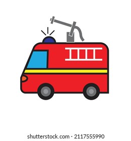 A fire truck with ladder and water hose - Illustration , icon ,vector 