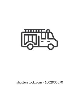 Fire truck line icon. linear style sign for mobile concept and web design. Fire engine outline vector icon. Symbol, logo illustration. Vector graphics