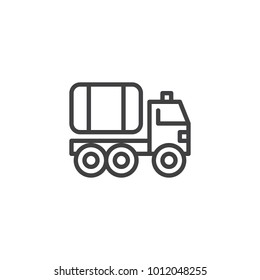 Fire truck line icon, outline vector sign, linear style pictogram isolated on white. Water carrier vehicle symbol, logo illustration. Editable stroke