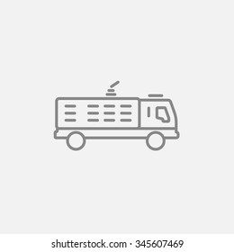 Fire truck line icon for web, mobile and infographics. Vector dark grey icon isolated on light grey background.