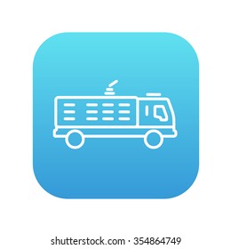 Fire truck line icon for web, mobile and infographics. Vector white icon on the blue gradient square with rounded corners isolated on white background.