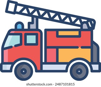 Fire truck linear color illustration