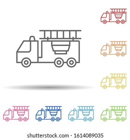 Fire Truck In Multi Color Style Icon. Simple Thin Line, Outline Vector Of Firefighter Icons For Ui And Ux, Website Or Mobile Application