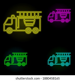 Fire truck neon color set icon. Simple thin line, outline vector of firefighter icons for ui and ux, website or mobile application