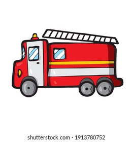 Fire truck white background Cute Cartoon transport  Vector illustration