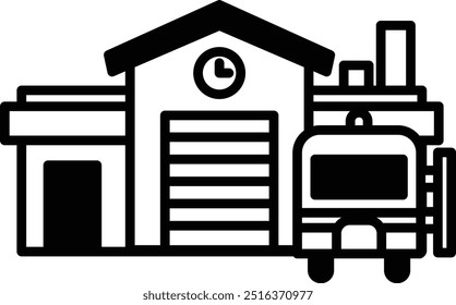 A fire truck is parked in front of a building with a clock on the side