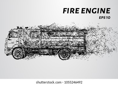 A fire truck from the particles. Fire truck consists of dots and circles. Vector illustration.