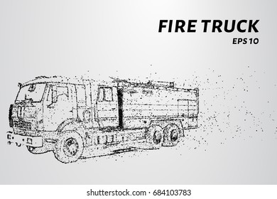 A fire truck from the particles. Fire truck consists of dots and circles. Vector illustration