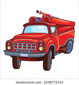 Fire truck in red color, isolated object on white background, vector illustration, eps